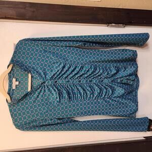 Downeast Women's Teal Long Sleeve Blouse with Rouching- Size Small